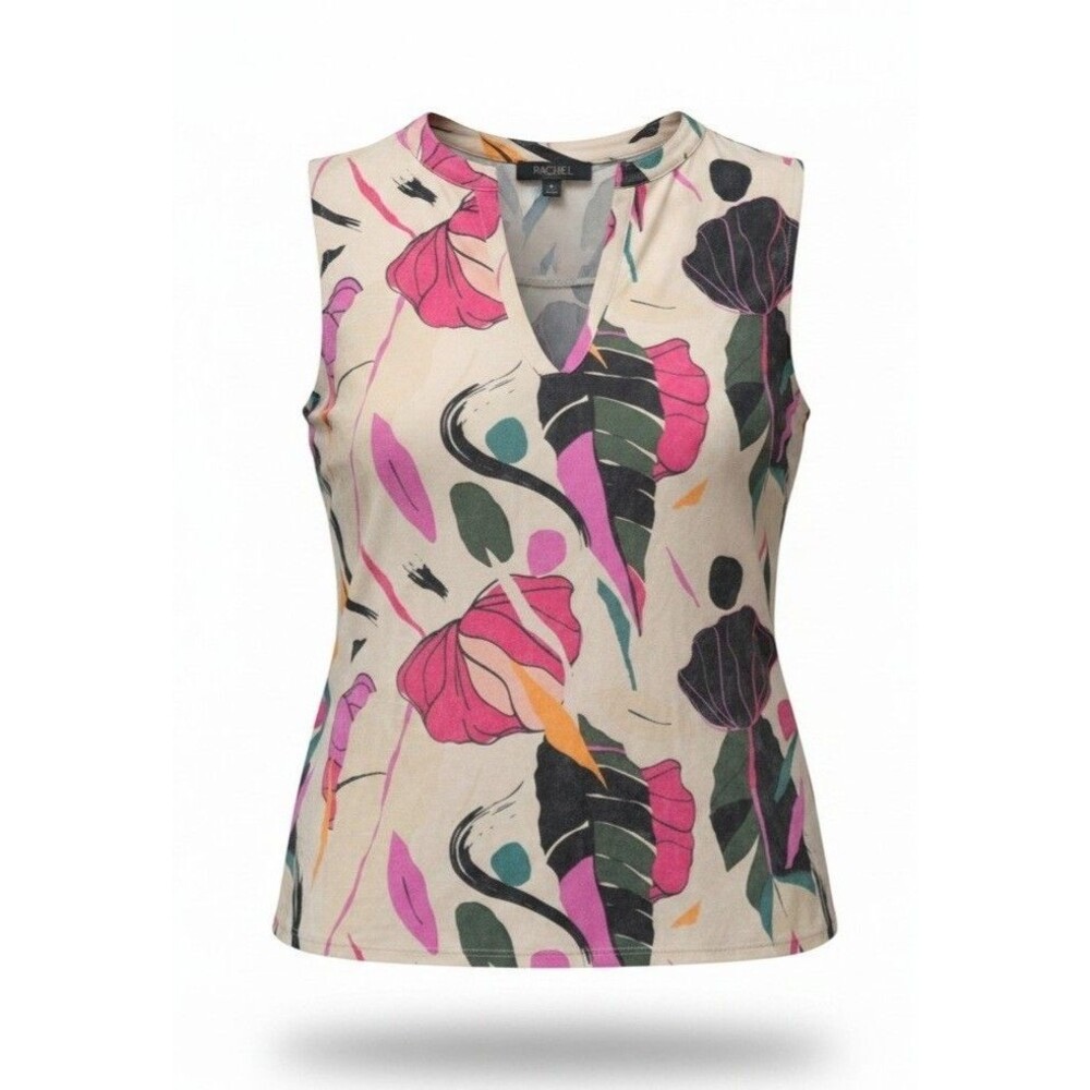 Rachel Rachel Roy Sleeveless Top shirt 2X tropical floral palm.
